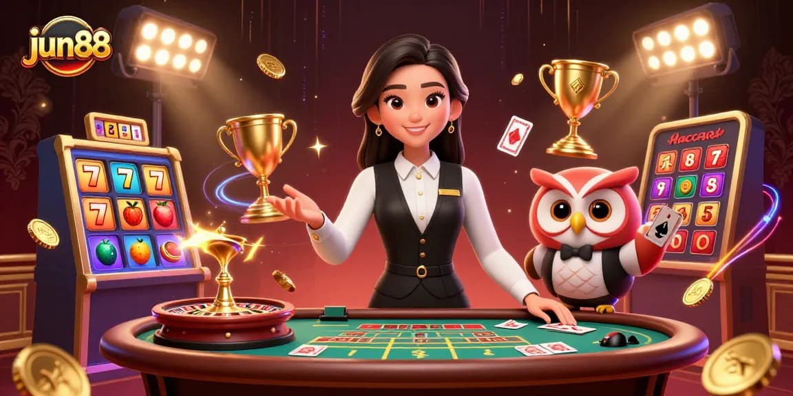 Experience thrilling gameplay at jun88's luxurious baccarat table with professional dealers.