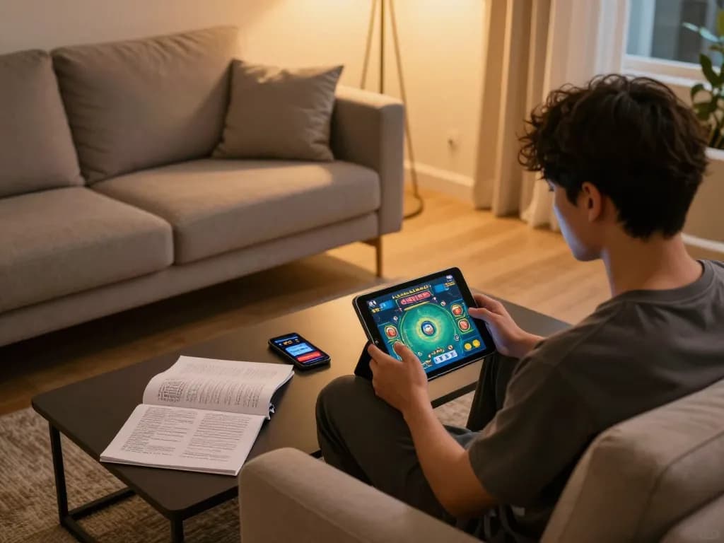 Player enjoying online gaming on tg88 app from home with strategy notes and cozy setup