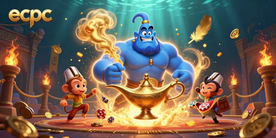 Play slots at ecpc’s vibrant virtual casino with a genie and dynamic animation.