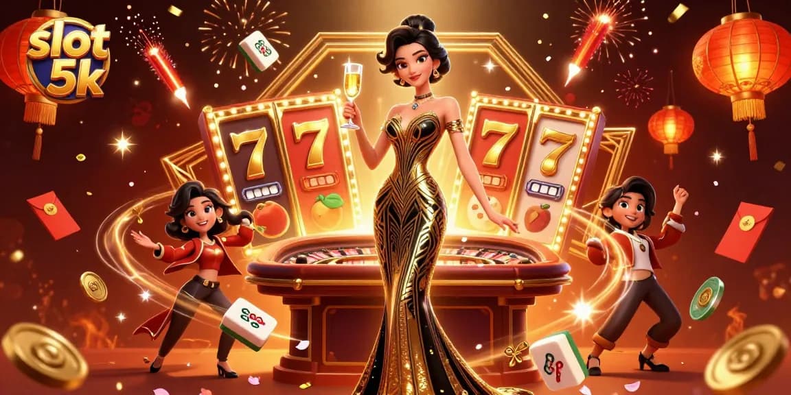 Spin the reels and experience the excitement of slot 5k games in this vibrant casino scene.
