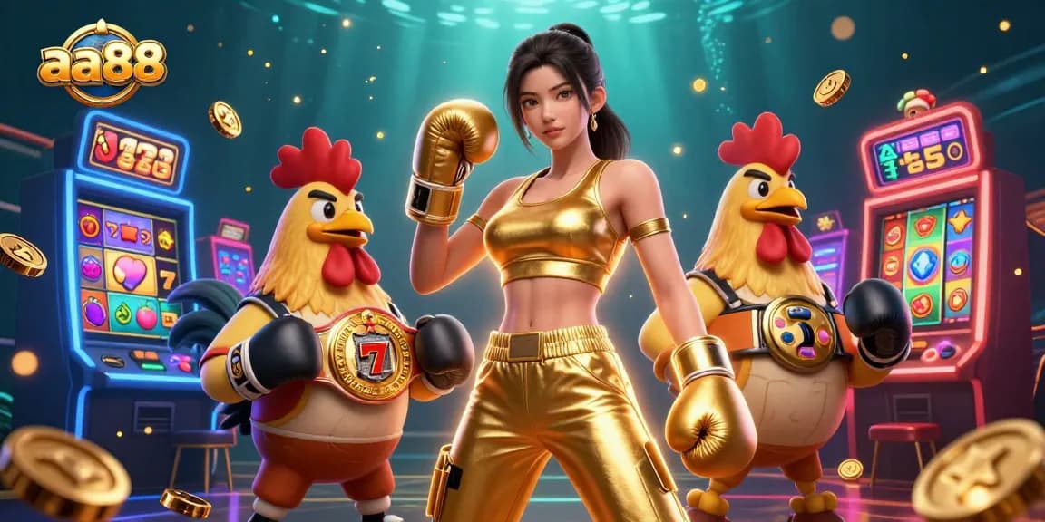 Win big with aa88 in this vibrant and dynamic casino-themed illustration of champions.