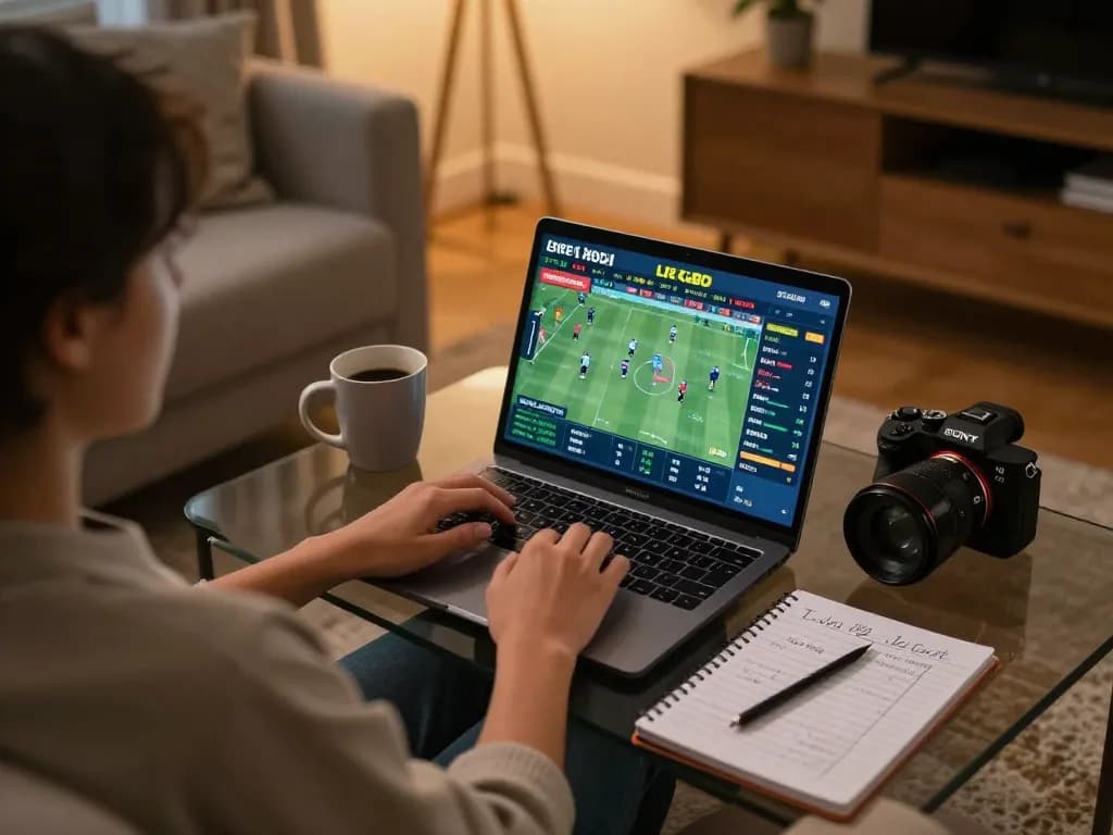 Person actively viewing kqbd updates while sports betting online from a cozy home setting
