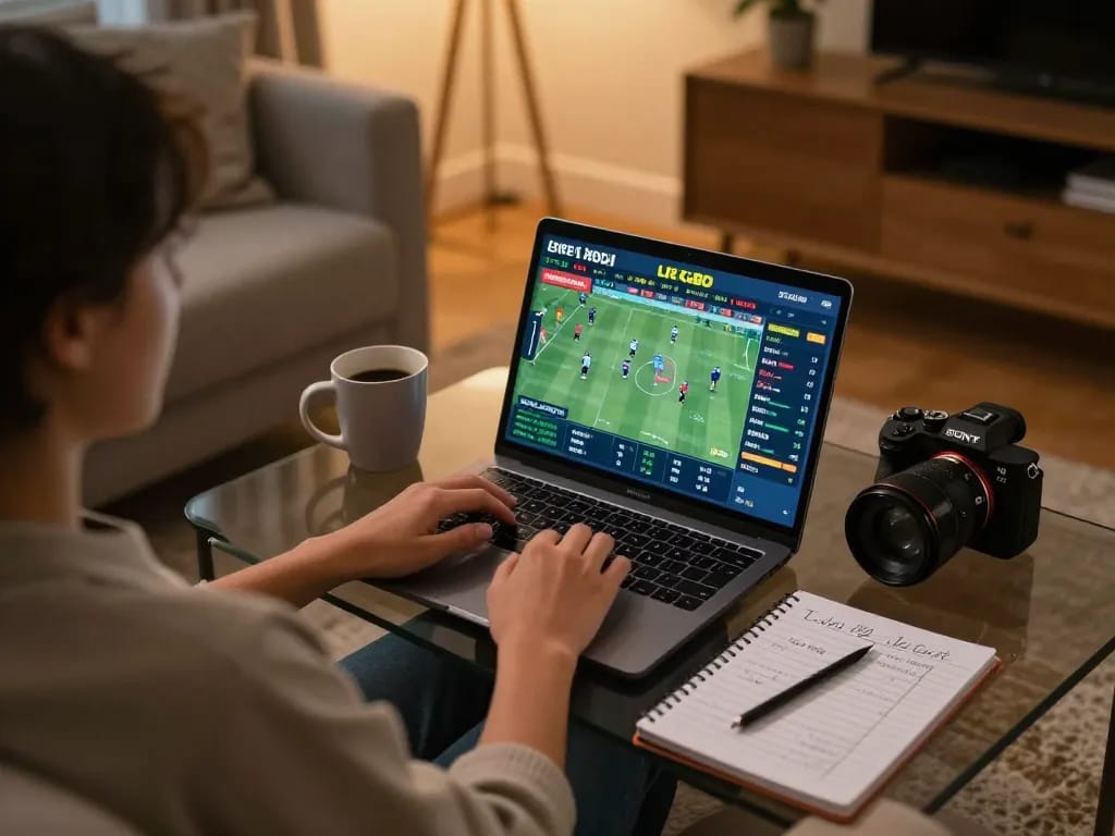 Person actively viewing kqbd updates while sports betting online from a cozy home setting