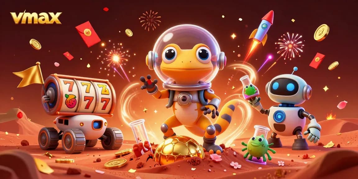 Experience the thrilling vmax casino adventure with a Martian gecko and vibrant gaming elements.