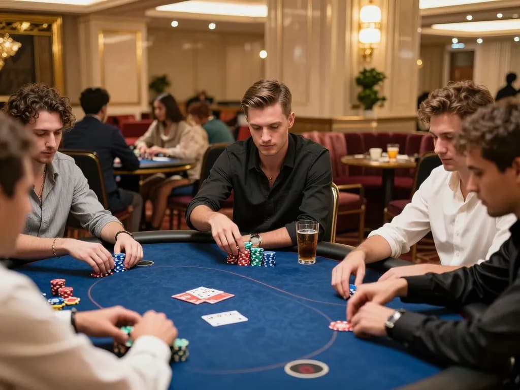 Players enjoying a thrilling poker game at an upscale VIP gaming area at vipwin casino