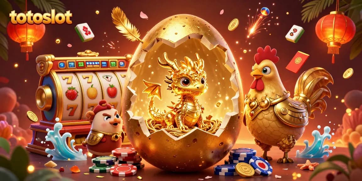 Engage with totoslot to win big at the vibrant casino featuring golden dragons and slot reels.