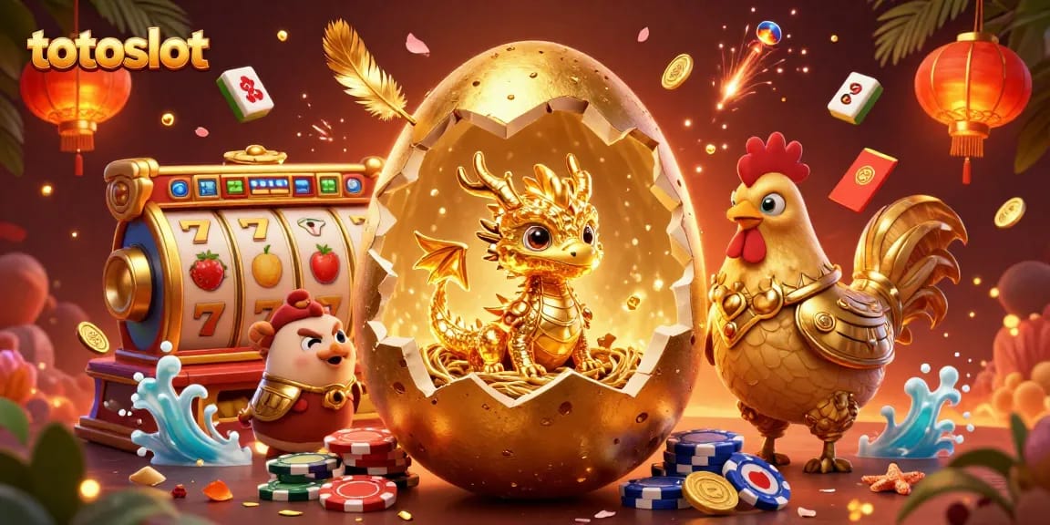 Engage with totoslot to win big at the vibrant casino featuring golden dragons and slot reels.