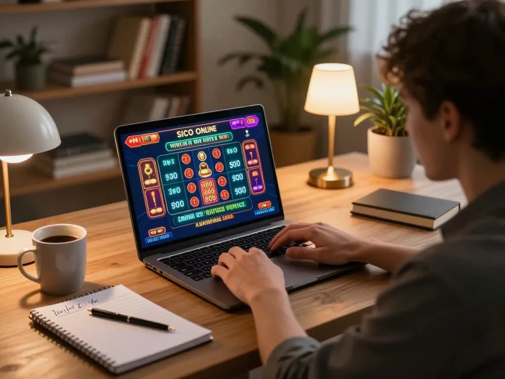 Sicbo Online gameplay in a cozy home setting, showcasing a player engaged in online betting.