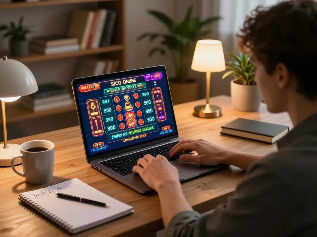 Sicbo Online gameplay in a cozy home setting, showcasing a player engaged in online betting.