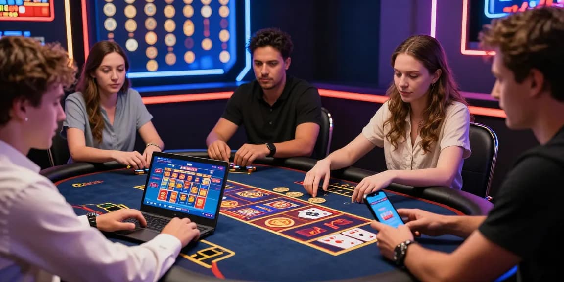 Online gaming excitement at a vibrant casino scene on dea.org.uk showcasing diverse players enjoying credit card slots and live dealer games.