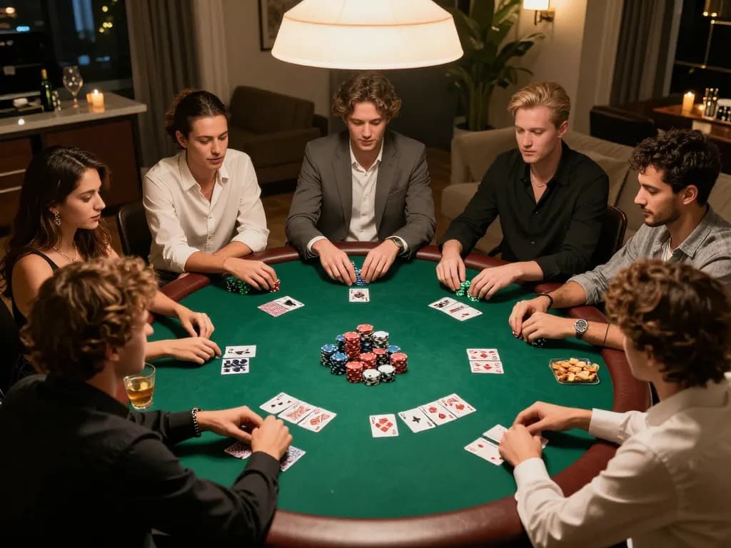 master88 pemain terlibat dalam permainan poker yang intens selama malam permainan santai di rumah