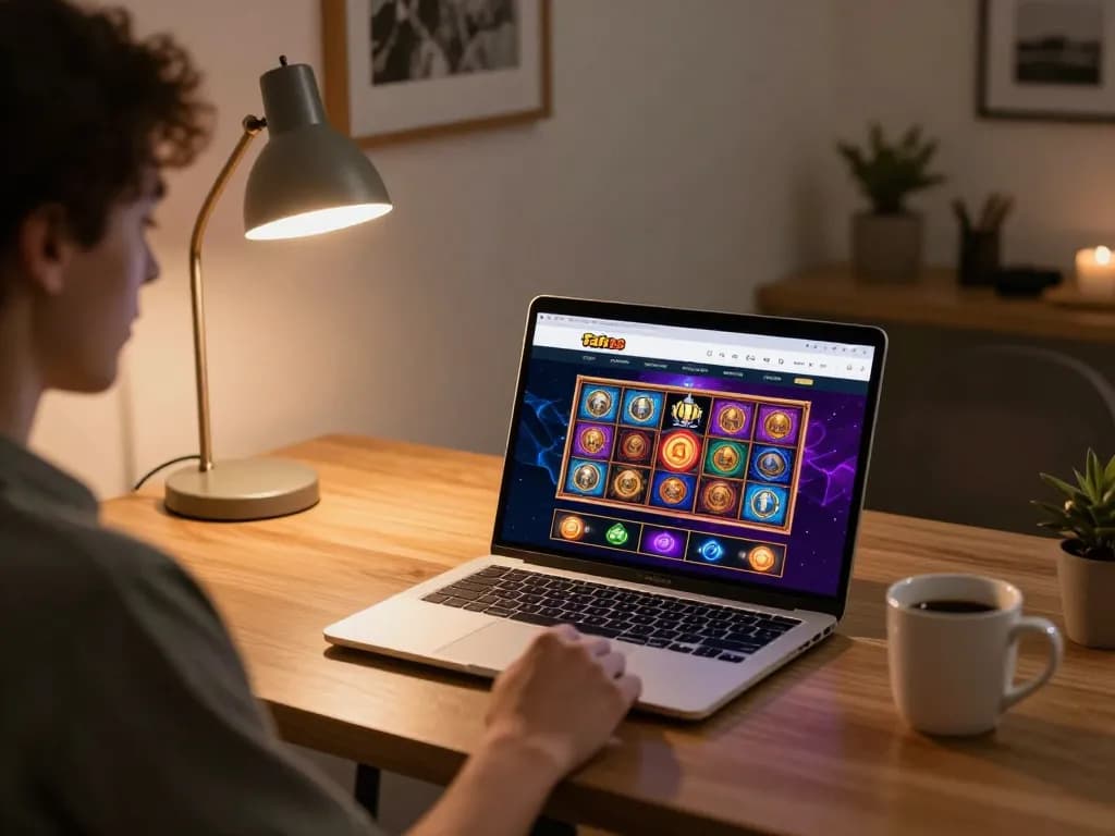 Engaging online gaming experience at Fafa 828 with a player using a laptop in a cozy home setting.