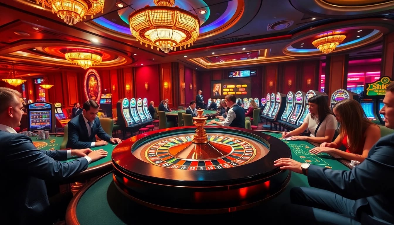 Experience the excitement of shbet's casino with players engaged at roulette and blackjack tables.