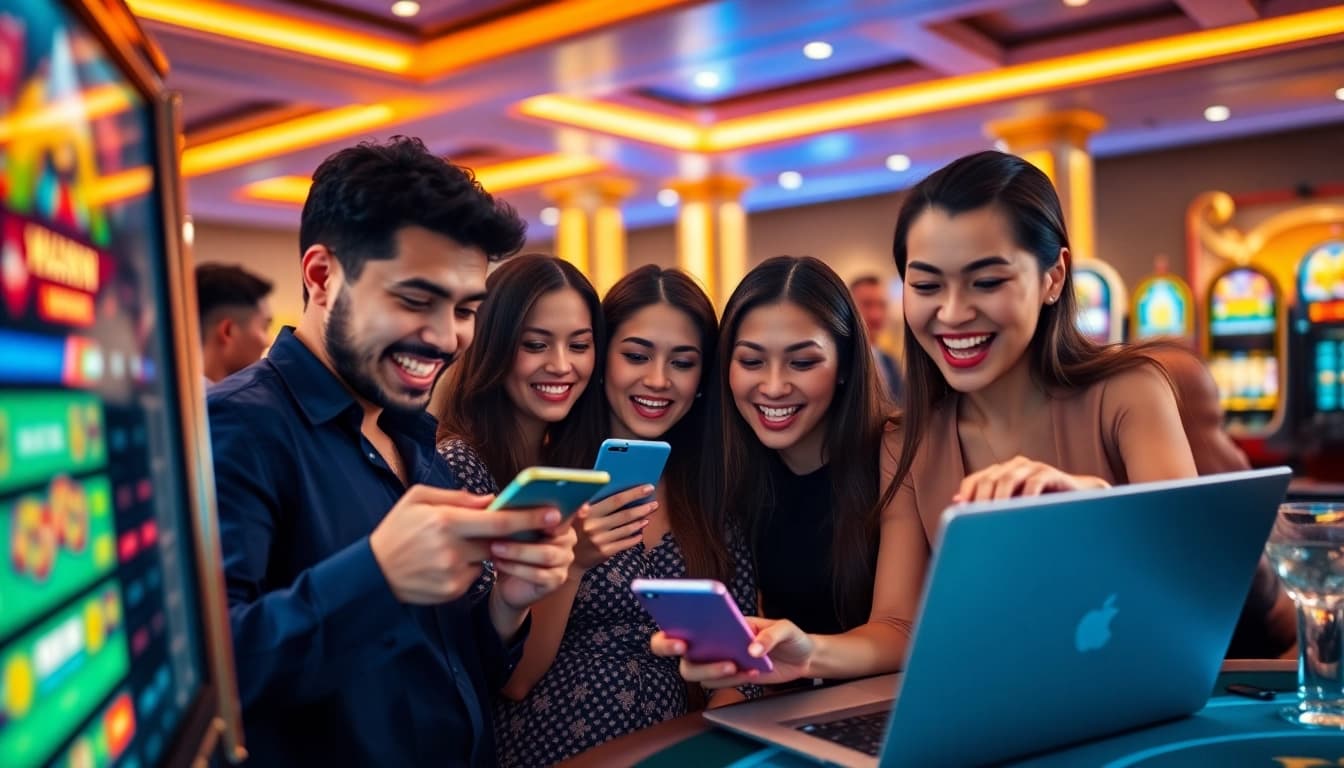 Exciting online gaming experience at https://789winn.clothing/ with diverse players enjoying mobile casino games.