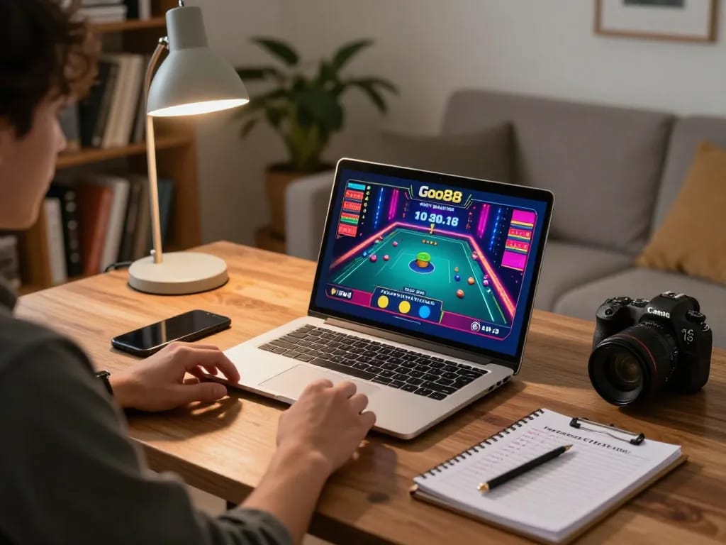 Experience the excitement of Go88 with a cozy home gaming setup showcasing live dealer action.