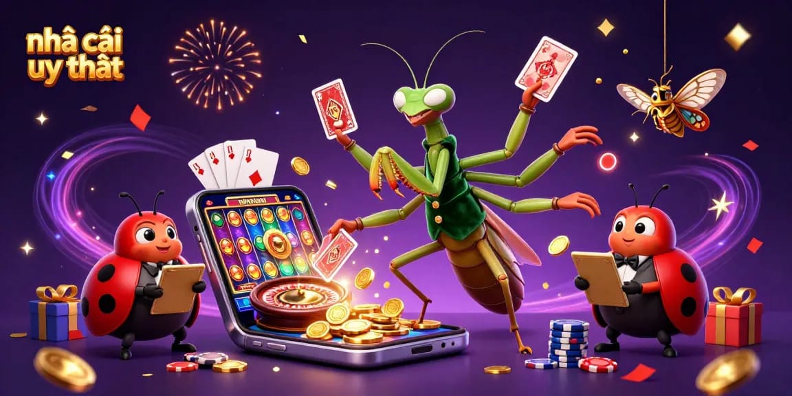 Experience the excitement of nhà cái uy tín with a thrilling 3D casino illustration featuring dynamic characters and vibrant games.