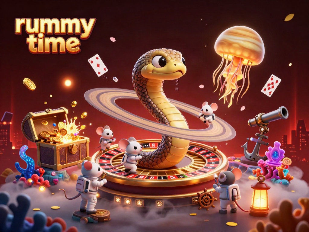Engage in thrilling gameplay with rummy time, showcasing animated characters and vibrant casino elements.