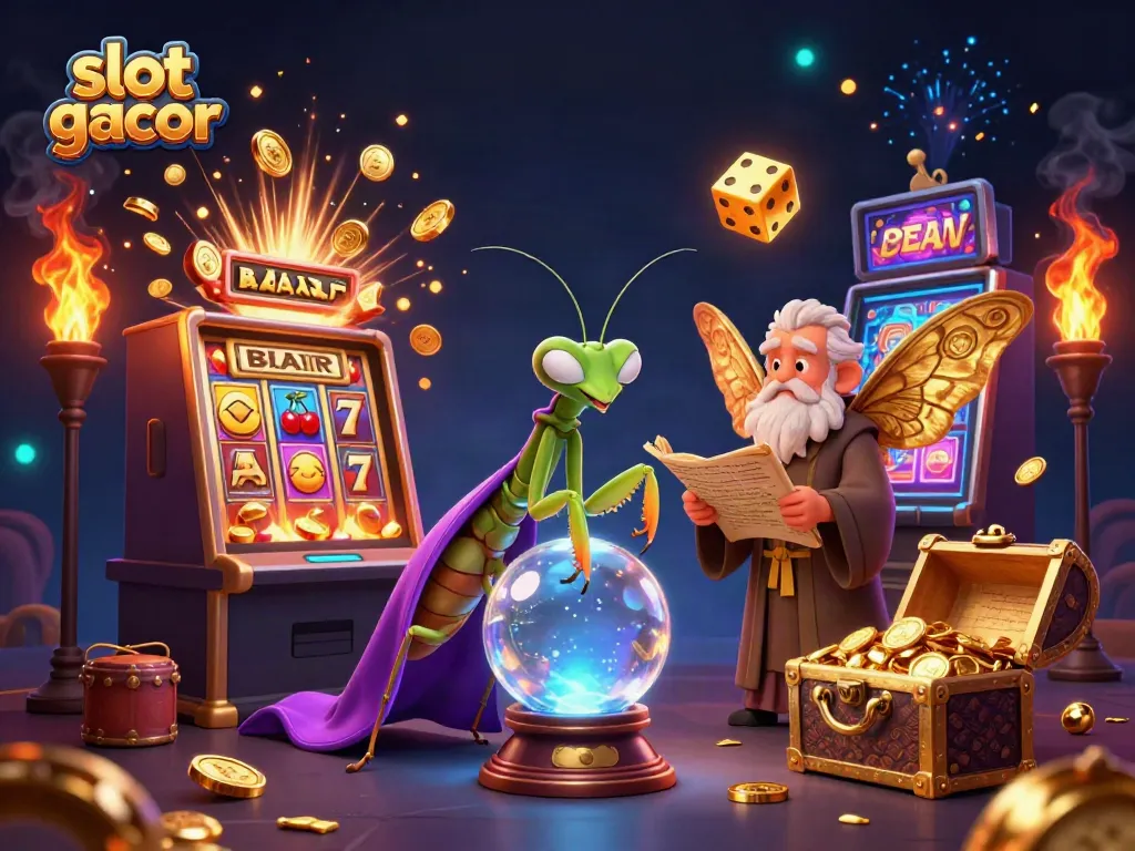 Experience slot gacor excitement with this vibrant illustration showcasing fortune tellers and jackpots.
