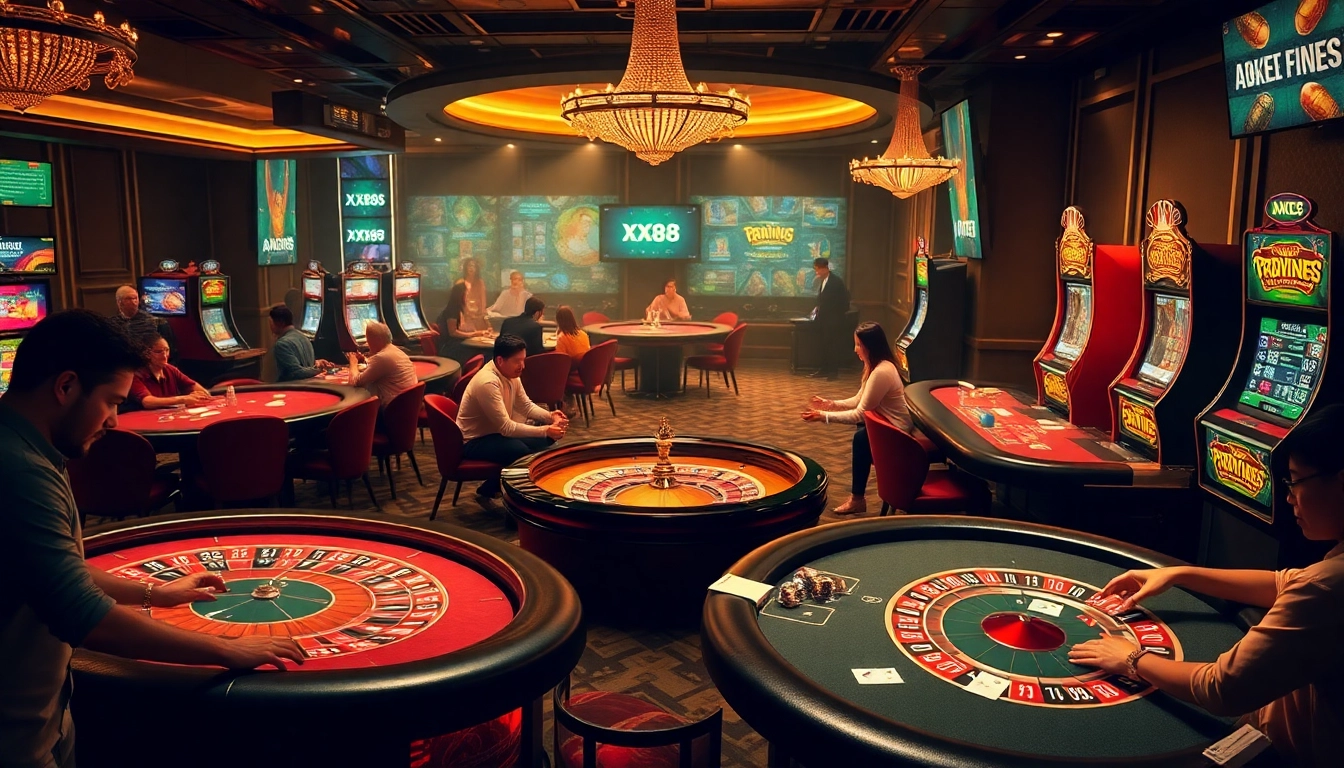 Players engage in thrilling games at XX88, showcasing high-stakes casino excitement and digital betting.