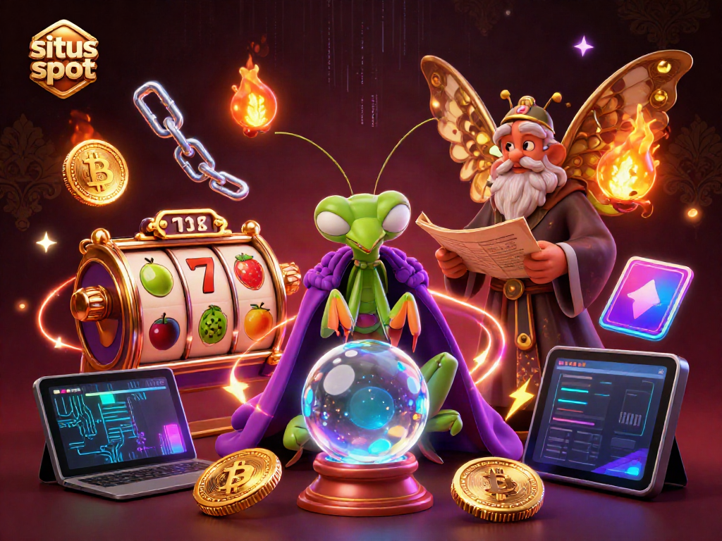 Slot online situs slot yang penuh ornamen dan keberuntungan dalam ilustrasi 3D.