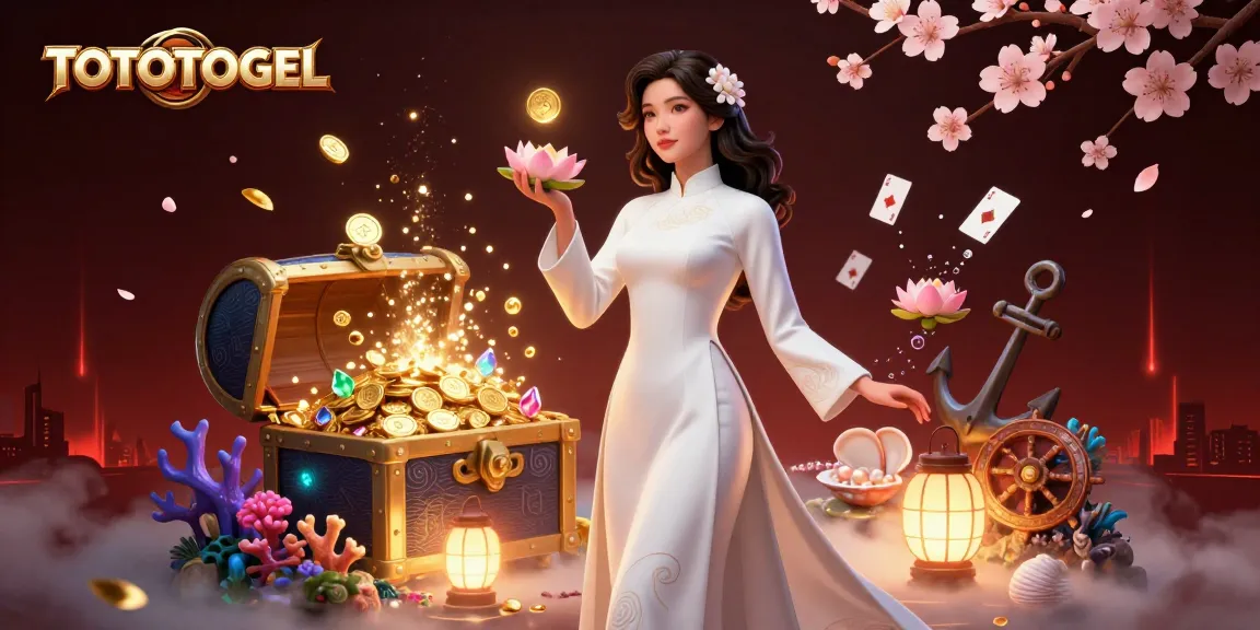 Experience the excitement of gaming with TOTOTOGEL as a graceful Asian woman holds symbols of fortune.