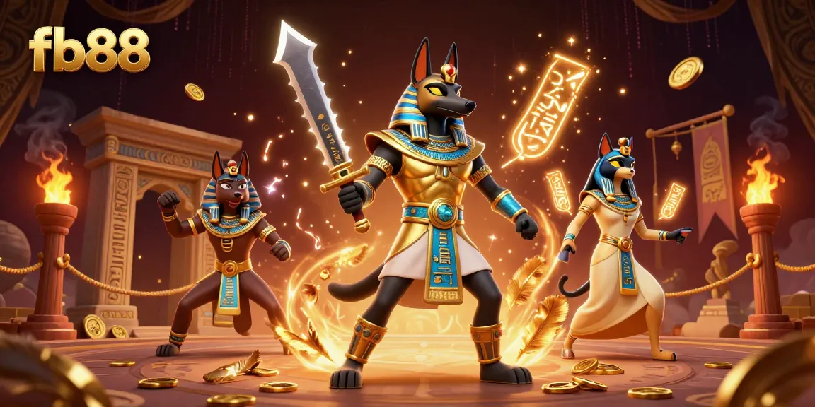Experience thrilling action with fb88 as Anubis and Bastet engage in an epic online casino battle.