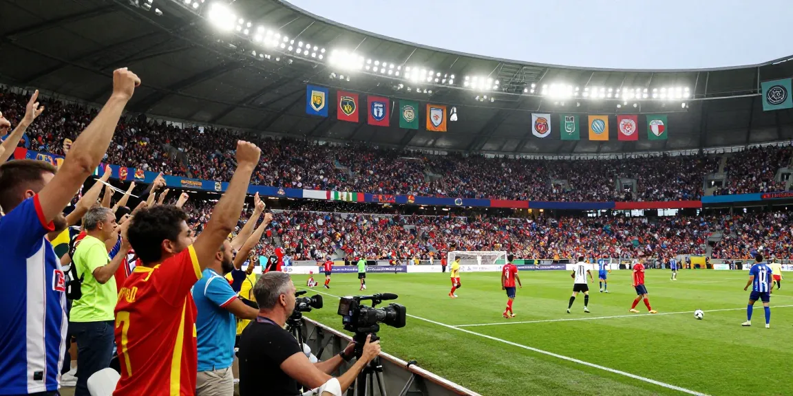 Exciting football atmosphere during مباريات اليوم with fans cheering in stadium.