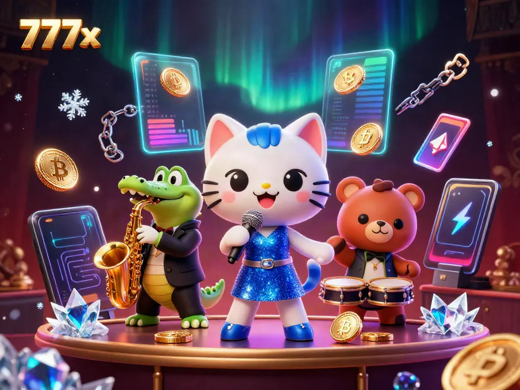 Experience the vibrant casino ambiance at 777x with engaging characters and cryptocurrency themes.