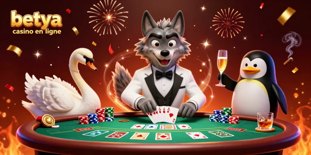 Betya casino en ligne: Play exciting baccarat as a wolf, swan, and penguin celebrate wins