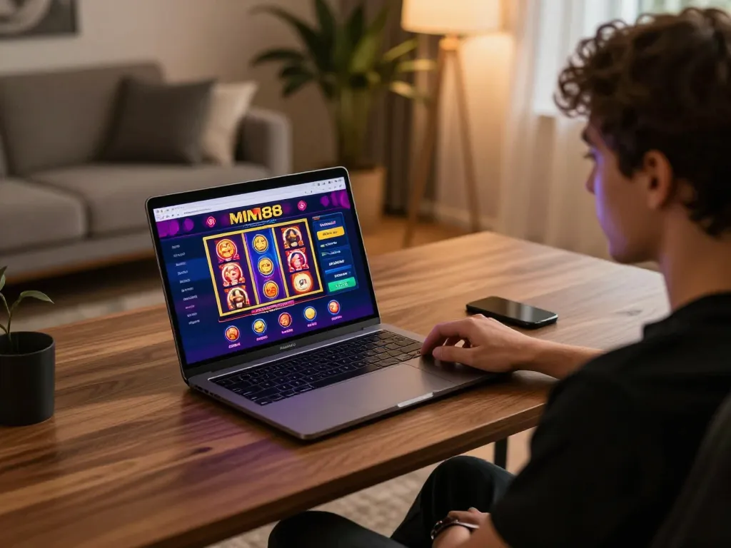 Engaging with MM88 casino app on a luxury home gaming setup