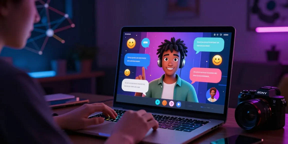 Dynamic AI nsfw chat environment with avatar interaction on screen.