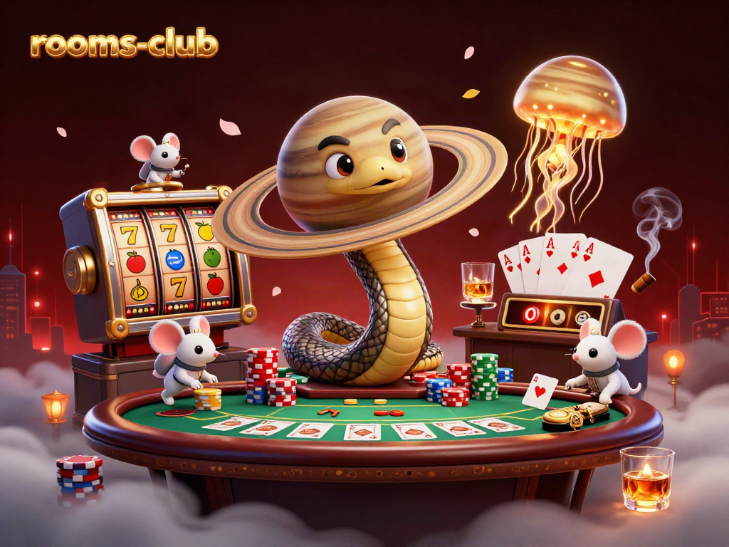 Menangkan permainan di rooms-club dengan slot dan simbol keberuntungan ditemani ular planet Saturnus sebagai dealer