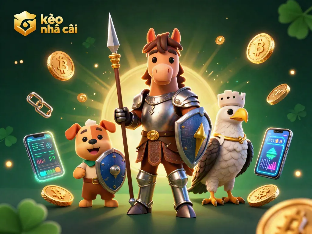 Engage with kèo nhà cái through a vivid 3D scene showcasing medieval elements combined with digital currency symbols.
