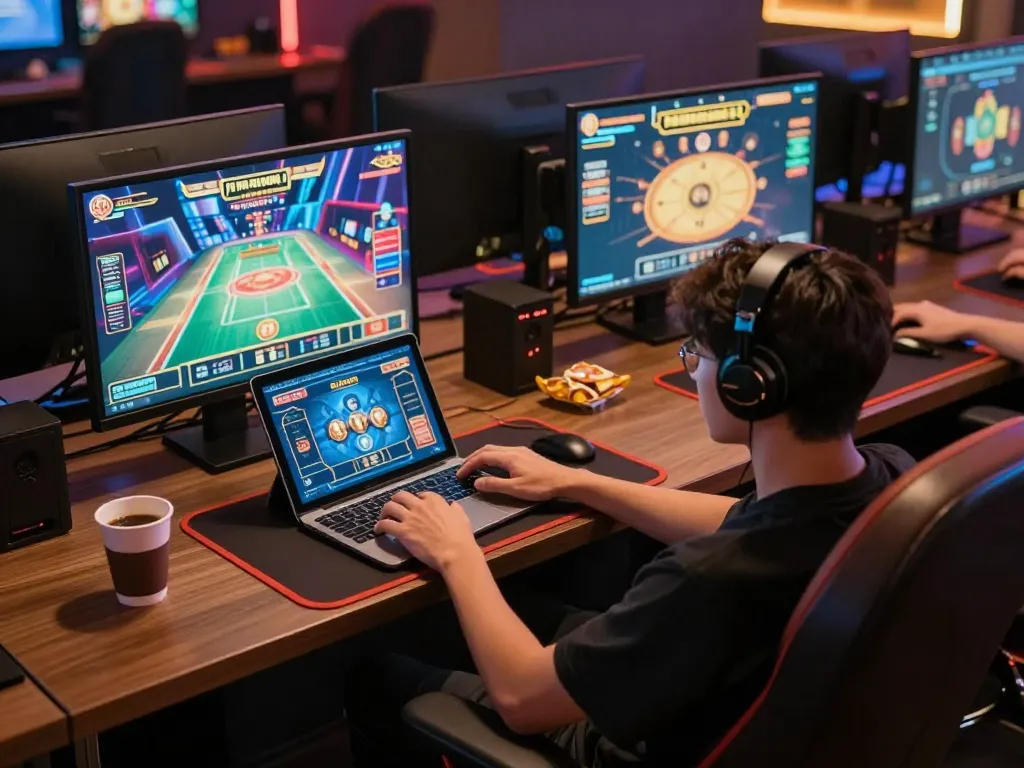 Player enjoying Tr88 link by engaging in online casino games on a laptop.