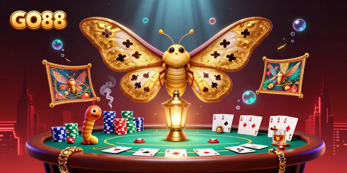 Experience the thrill of GO88 with vibrant 3D casino scenes filled with poker tables and animated characters.