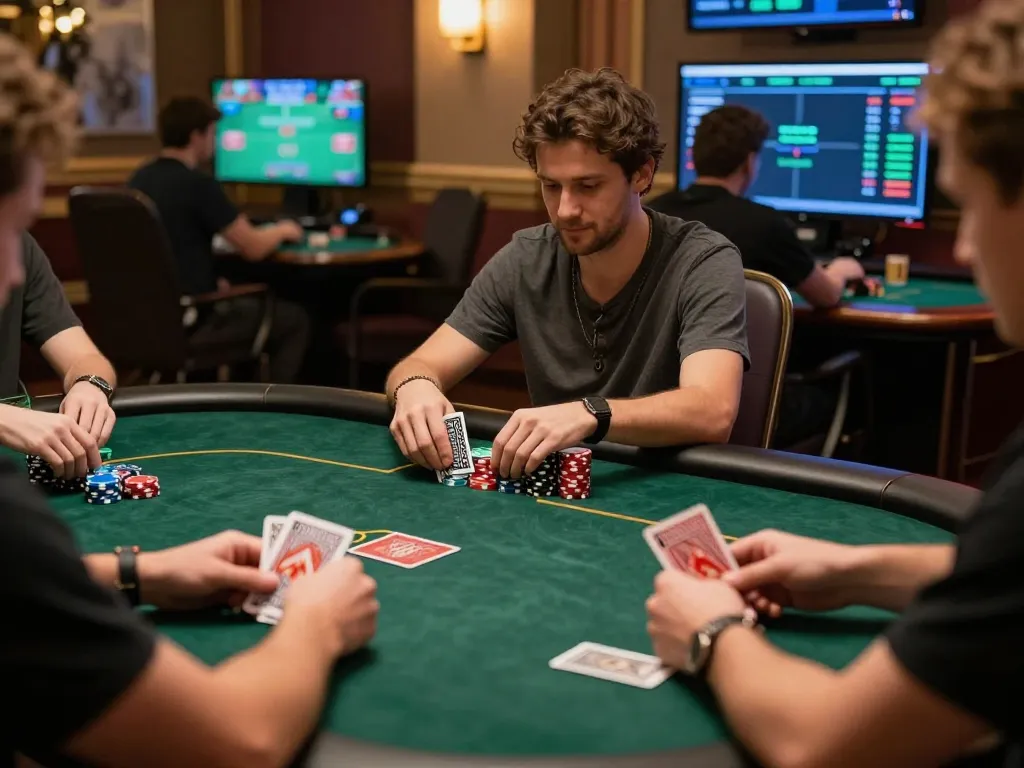 Players engaging in a Kkwin online poker game, showcasing strategies and card holds.