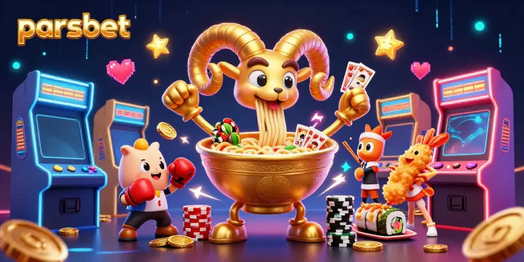 Parsbet ile eğlenceli bir casino deneyimi, 3D karakterler ve oyun unsurlarıyla dolu bir sahne.