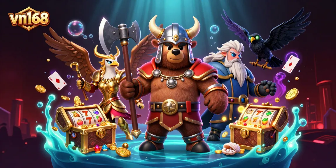 Experience the thrill of vn168 with an exciting 3D casino scene featuring vibrant game elements and dynamic characters.