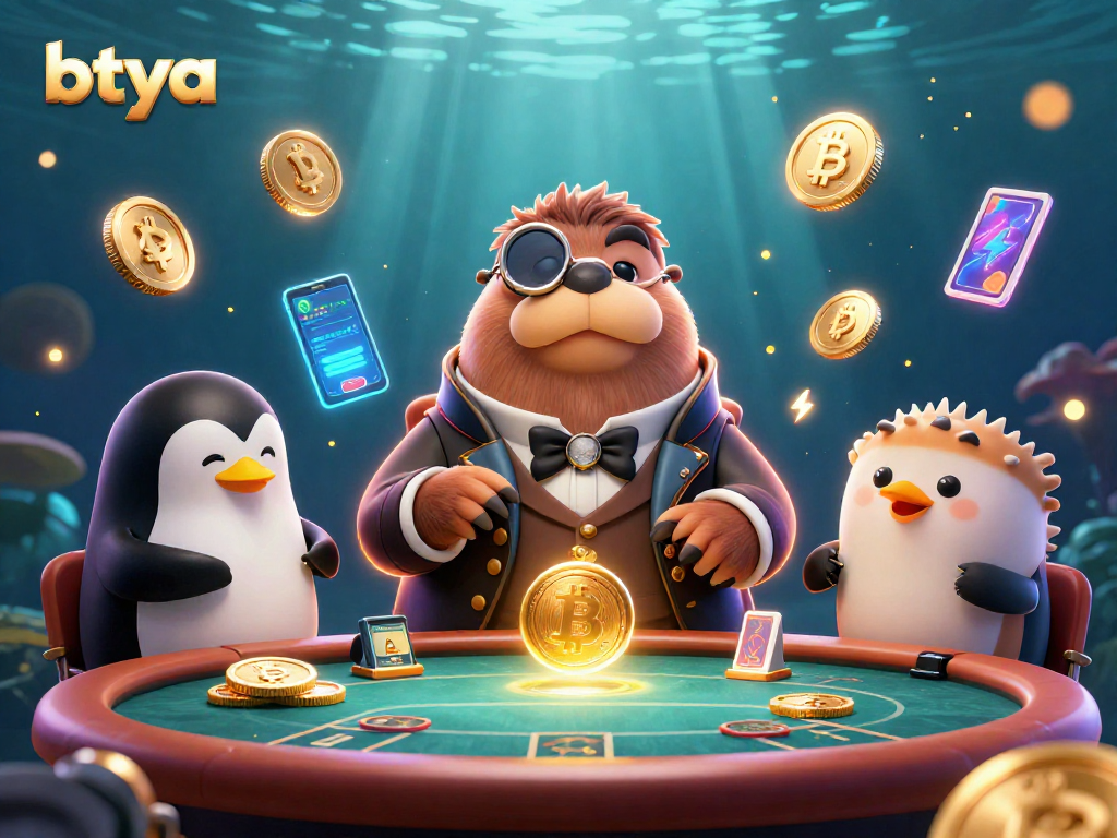 Betya showcases a poker scene with a jolly walrus, penguin dealer, and bluffing pufferfish.