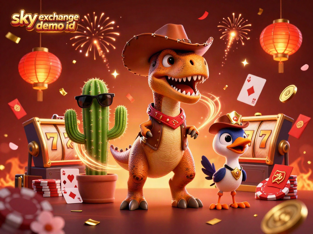 Engage in high-stakes gaming with the sky exchange demo id, showcasing vibrant casino elements and playful characters.