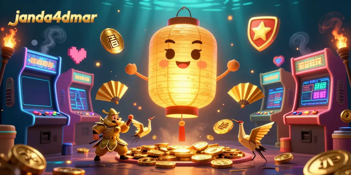 Sensasi bermain di janda4dmar dengan karakter lottery berkilau di kasino malam, dikelilingi oleh elemen grafis permainan.