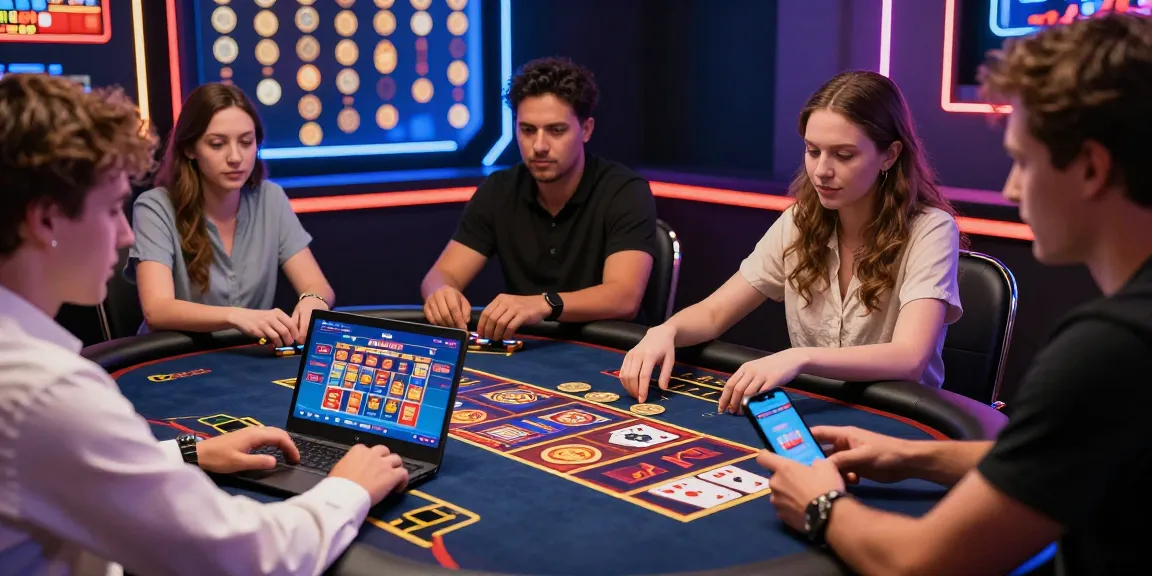 Online gaming excitement at a vibrant casino scene on dea.org.uk showcasing diverse players enjoying credit card slots and live dealer games.