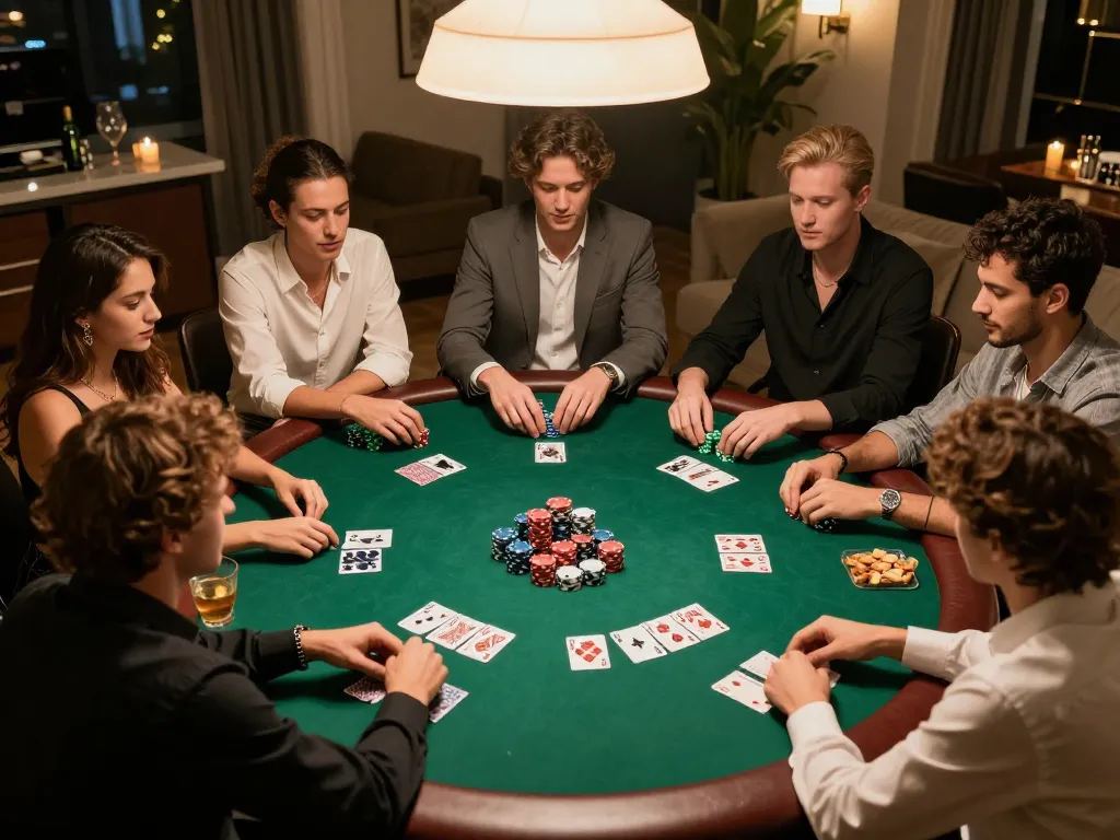 master88 pemain terlibat dalam permainan poker yang intens selama malam permainan santai di rumah