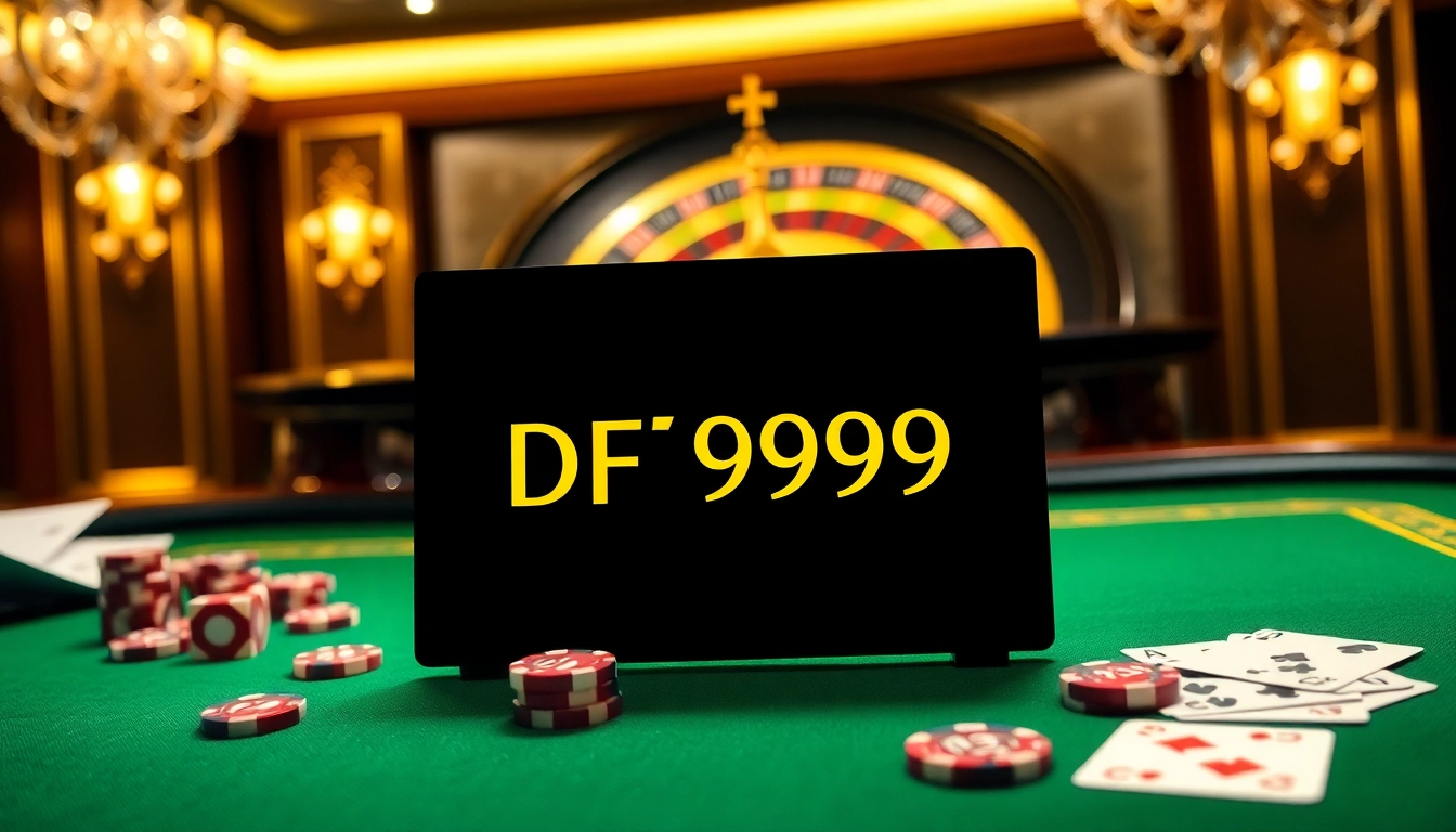 Experience high-stakes fun at DF999 with poker chips, cards, and roulette wheels.