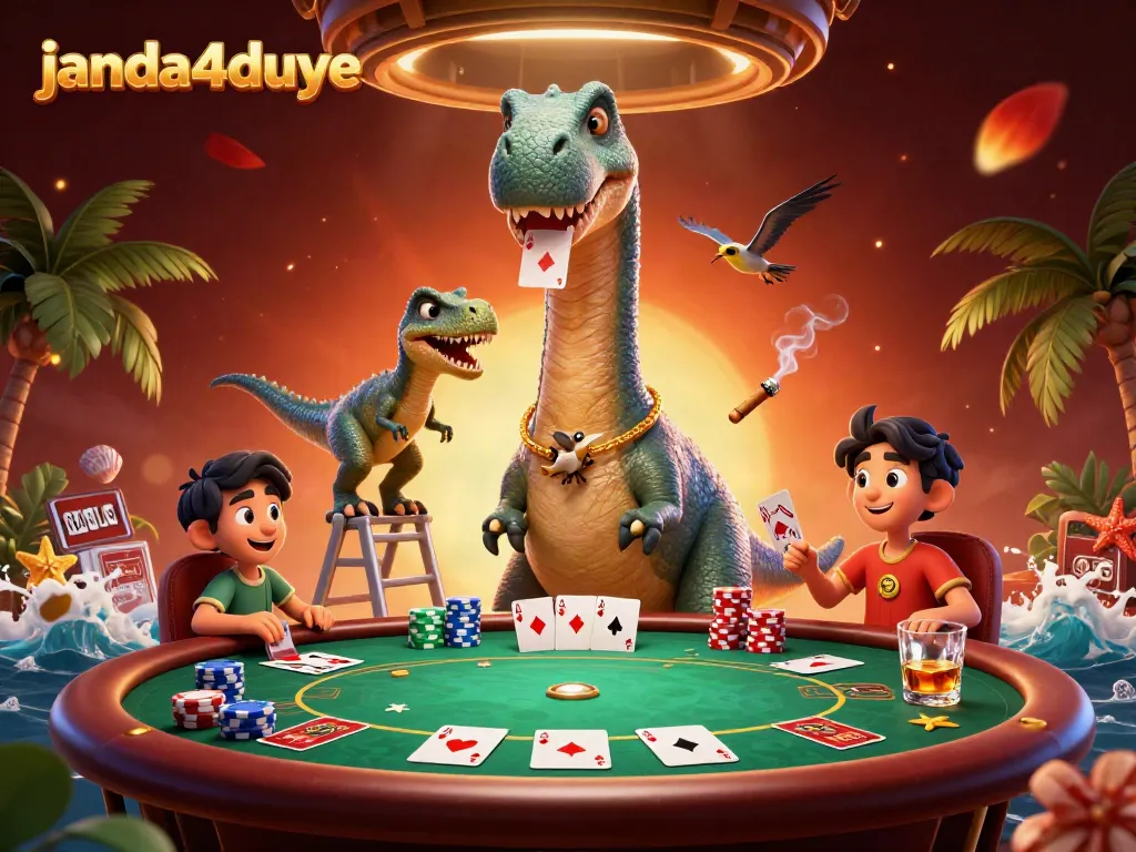 Menang di janda4duye dengan brontosaurus lucu dan permainan kartu extravaganza di kasino.