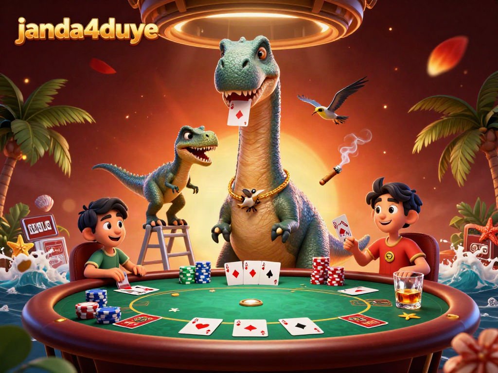Menang di janda4duye dengan brontosaurus lucu dan permainan kartu extravaganza di kasino.