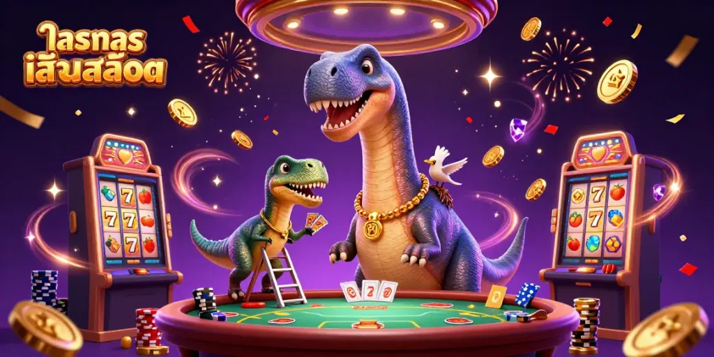 ทดลองเล่นสล็อต ด้วยภาพลูกเล่นจากสล็อตแมชชีนและการ์ตูนสัตว์ดึกดำบรรพ์