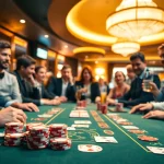 Engaged players enjoying a thrilling game at a lively Blackjack Casino table.