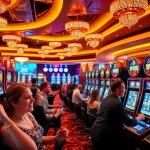 Slot Game yang menarik di mesin slot modern dengan pemain yang antusias.