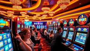 Slot Game yang menarik di mesin slot modern dengan pemain yang antusias.